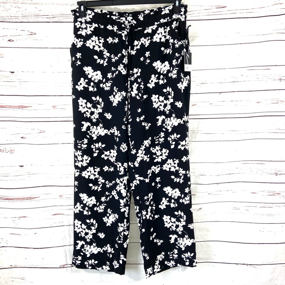 Simply Vera Vera Wang Pants Women Large Black Wide Leg Elastic Waist floral